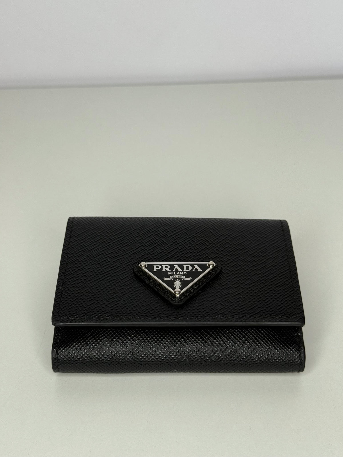 Prada Black Saffiano Triangle Logo Bi-Fold Wallet