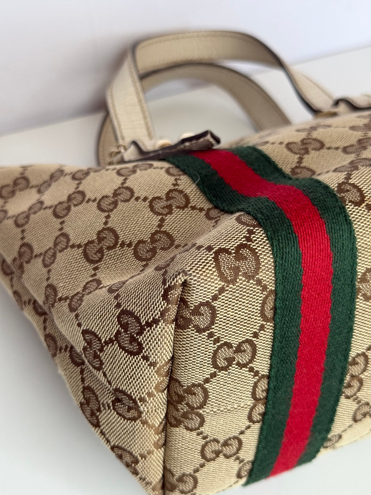 Gucci Beige/White GG Canvas and Leather Mini Jolicoeur Web Tote