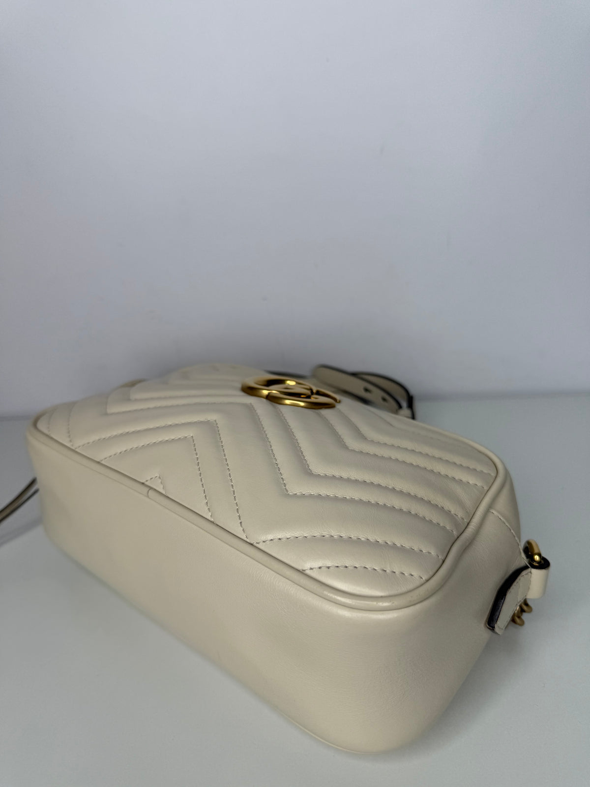 Gucci GG Off Marmont White Leather Small Camera Bag