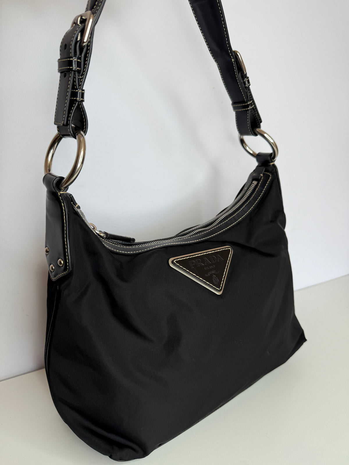 Prada Black Nylon Triangle Logo Shoulder Bag