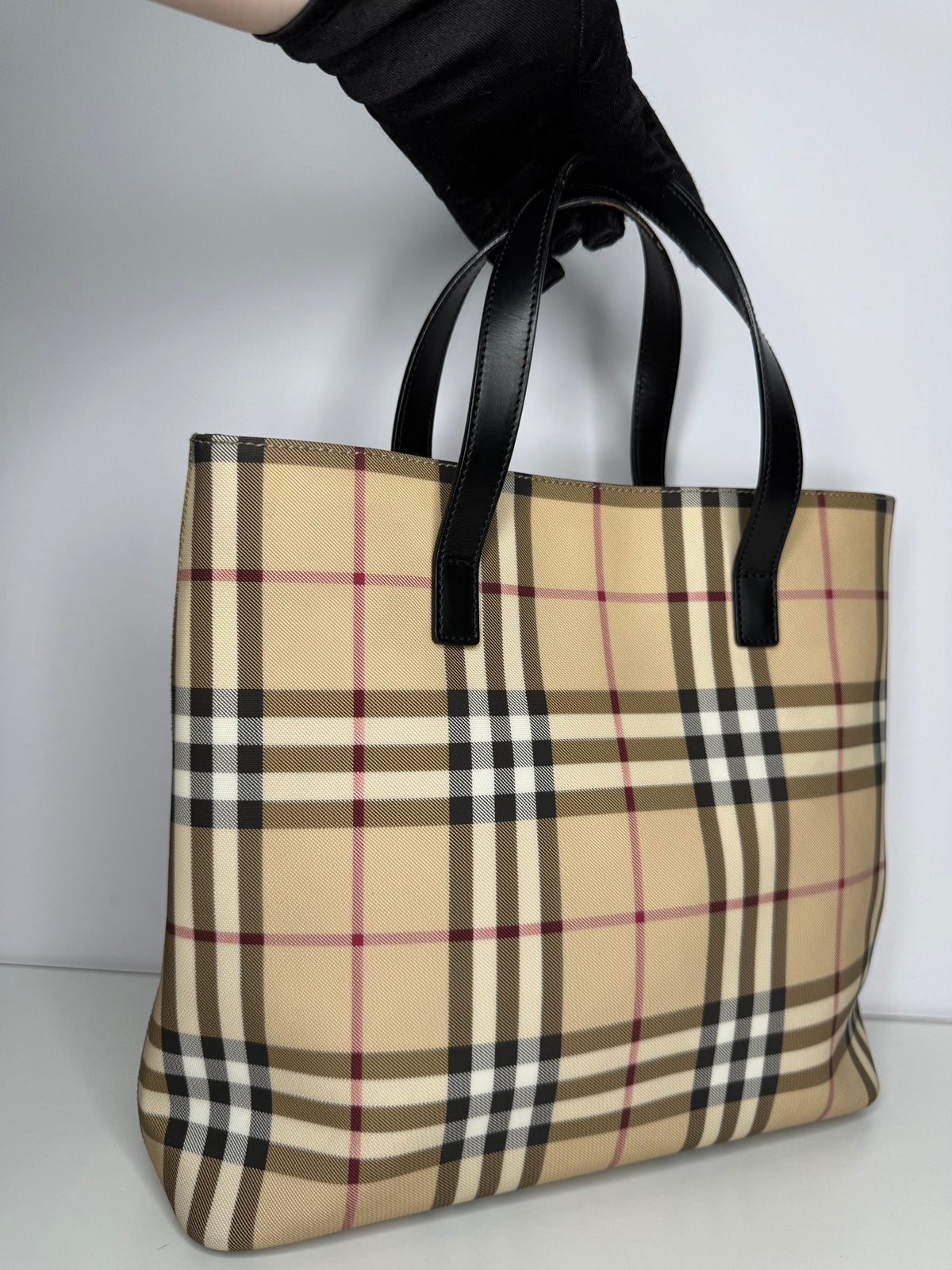 Burberry Beige House Check Canvas And Leather Tote