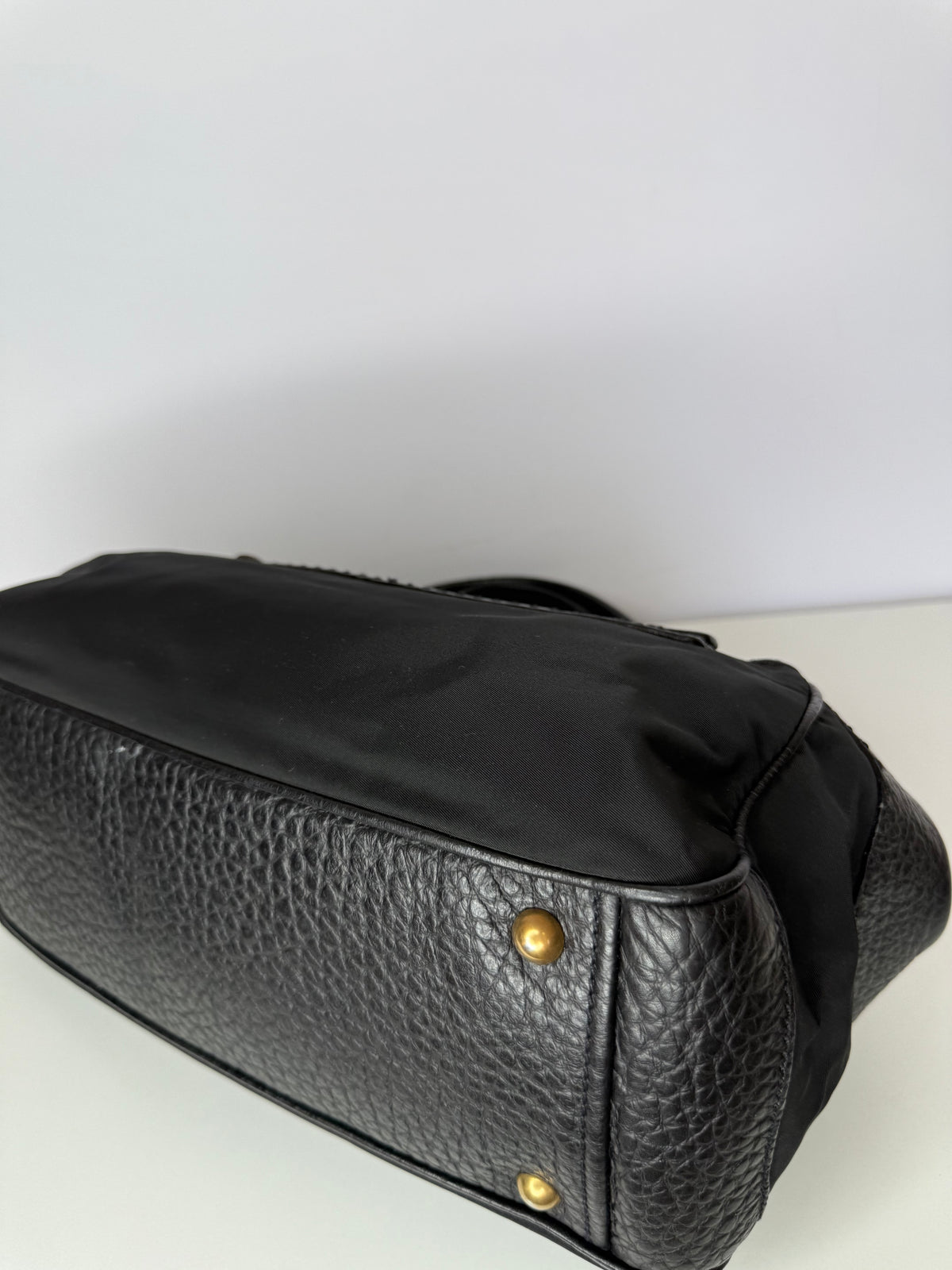 Prada Black Tessuto Nylon Bowler Bag with Vitello Leather Trim