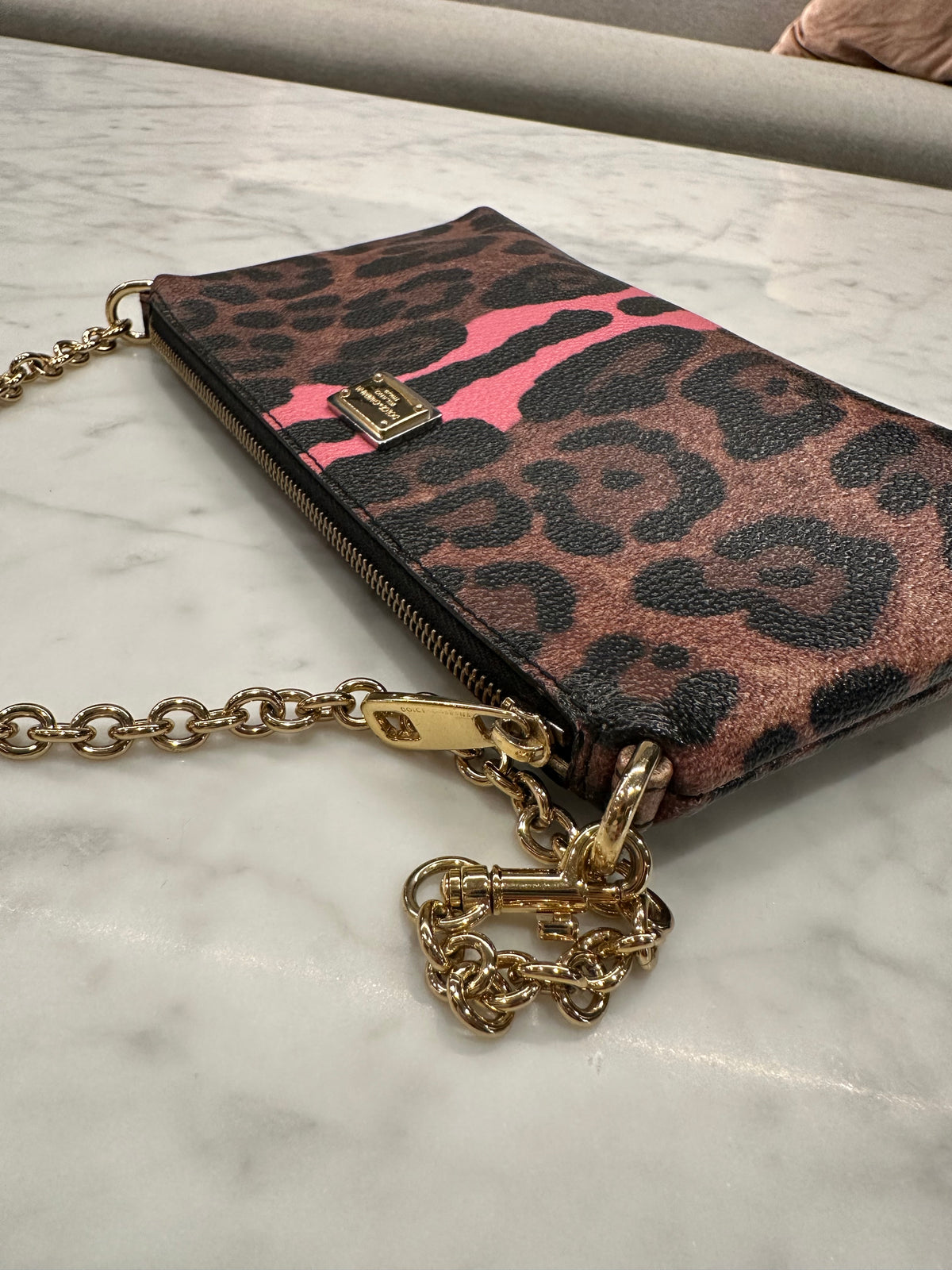 Dolce Gabbana Leopard Coated Canvas Mini Pochette