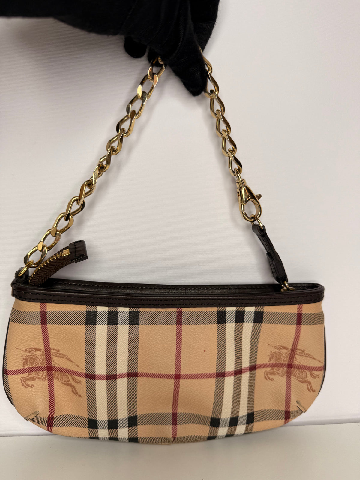 Burberry Anabel Pochette Chocolate Haymarket Check Coated Canvas