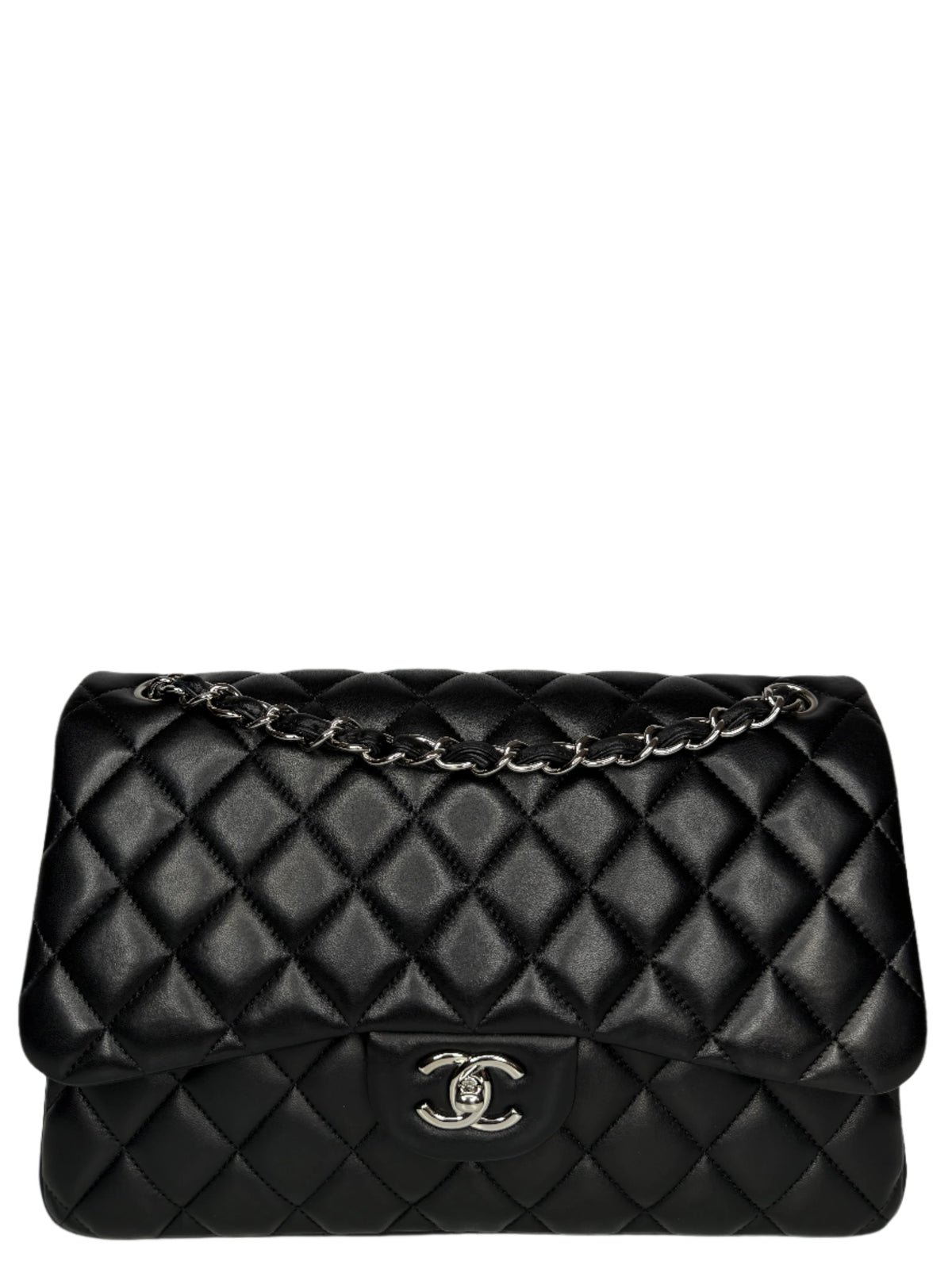 Chanel Classic Jumbo Double Flap Black Lambskin Shoulder Bag