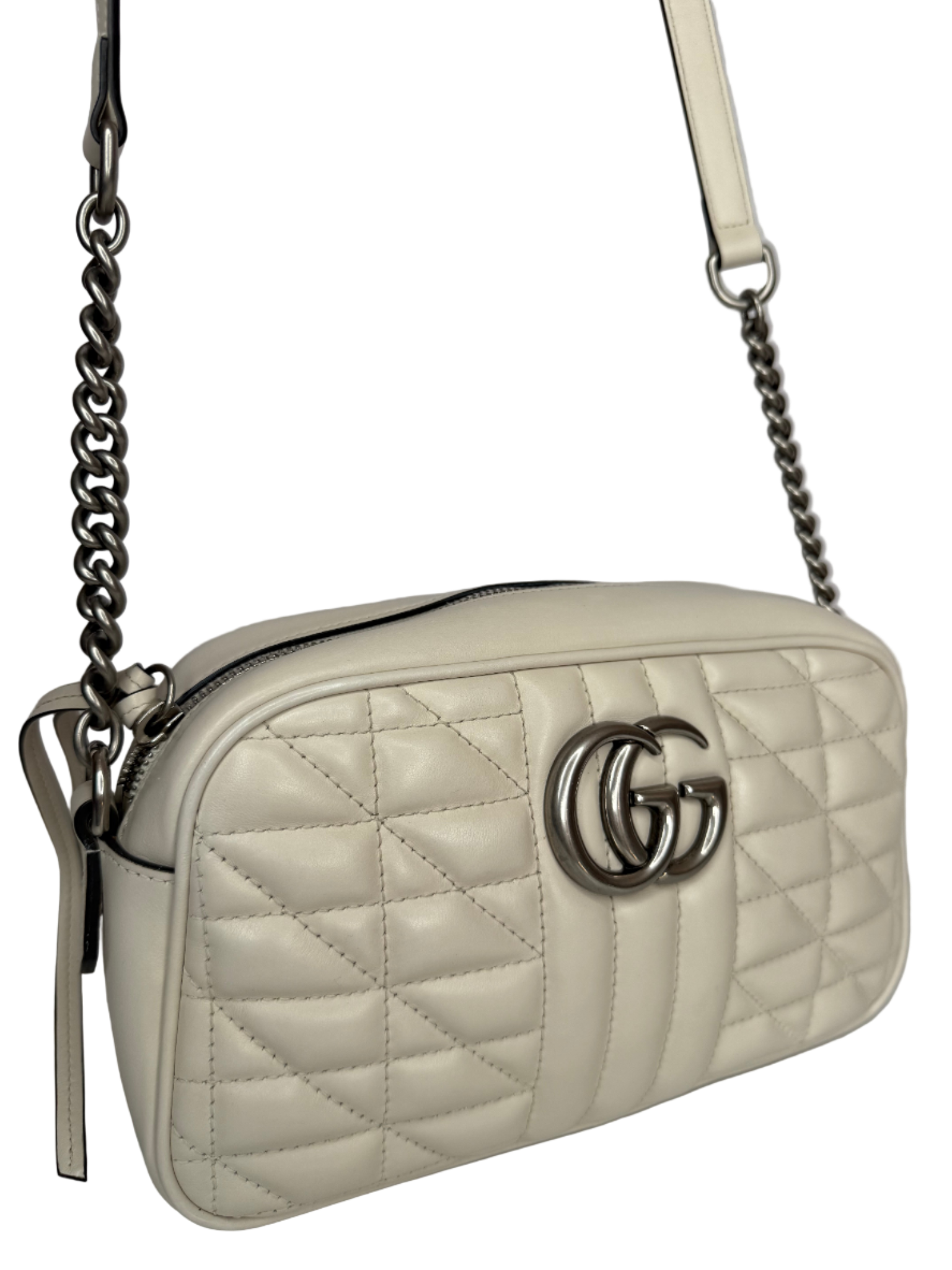 Gucci GG Marmont White Leather Small Camera Bag