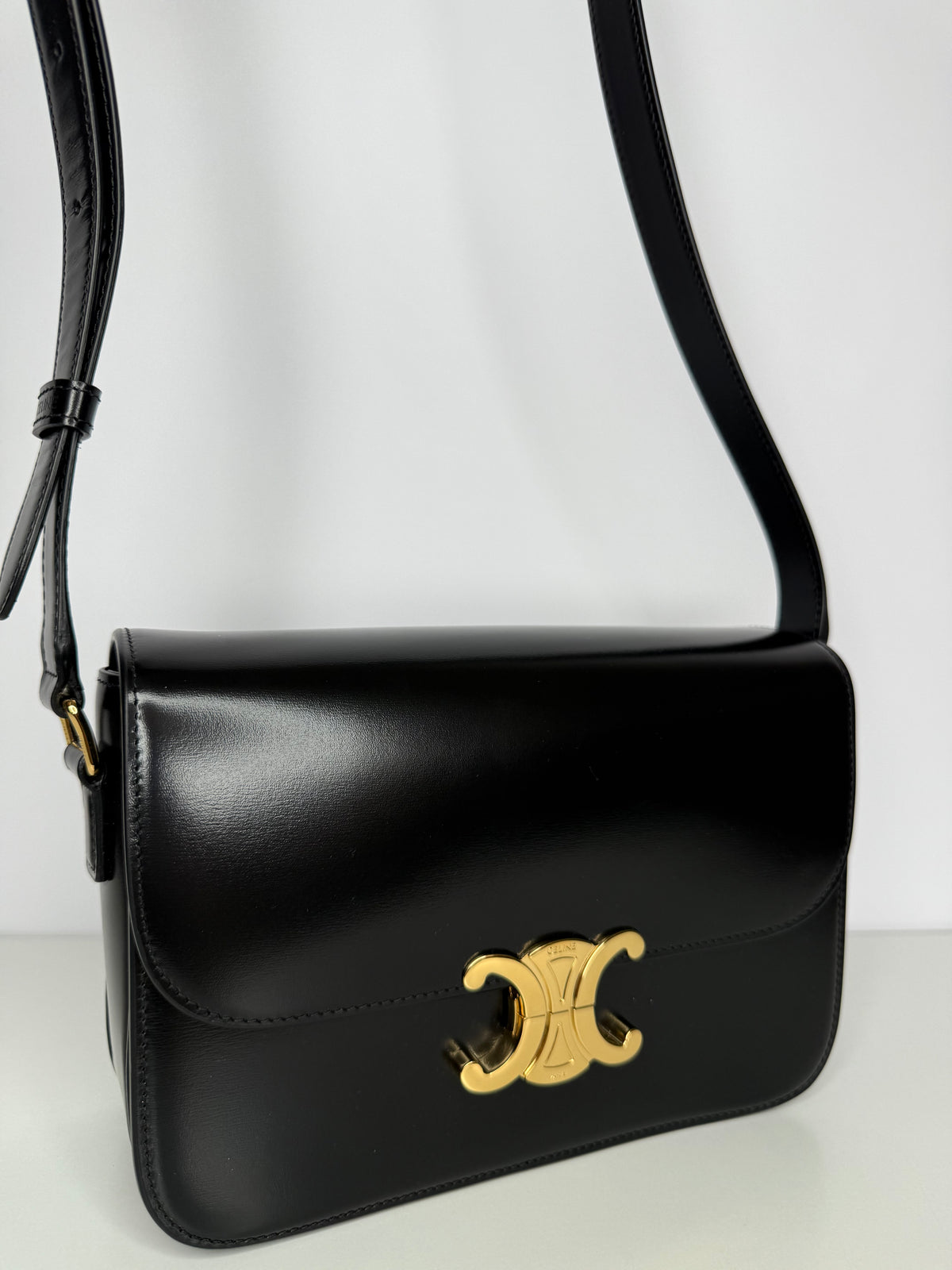 Celine Classique Triomphe Bag in Black Shiny Calfskin