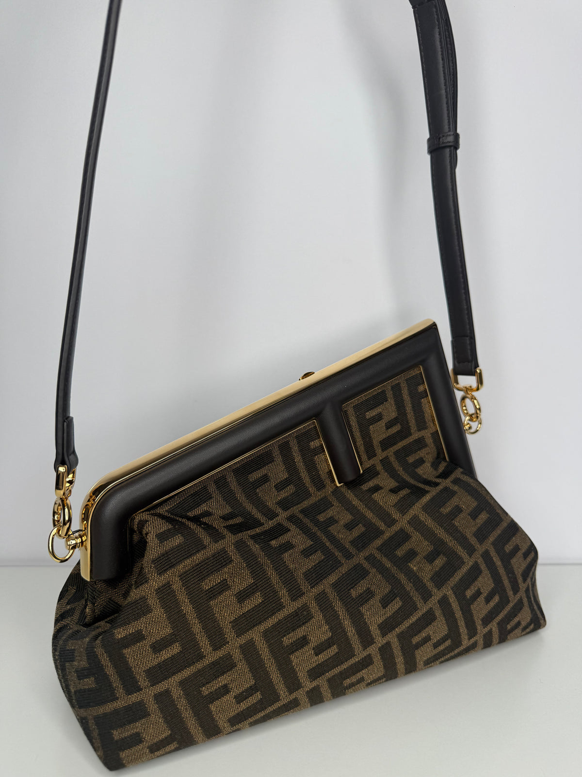 Fendi First Midi Brown FF Jacquard Bag