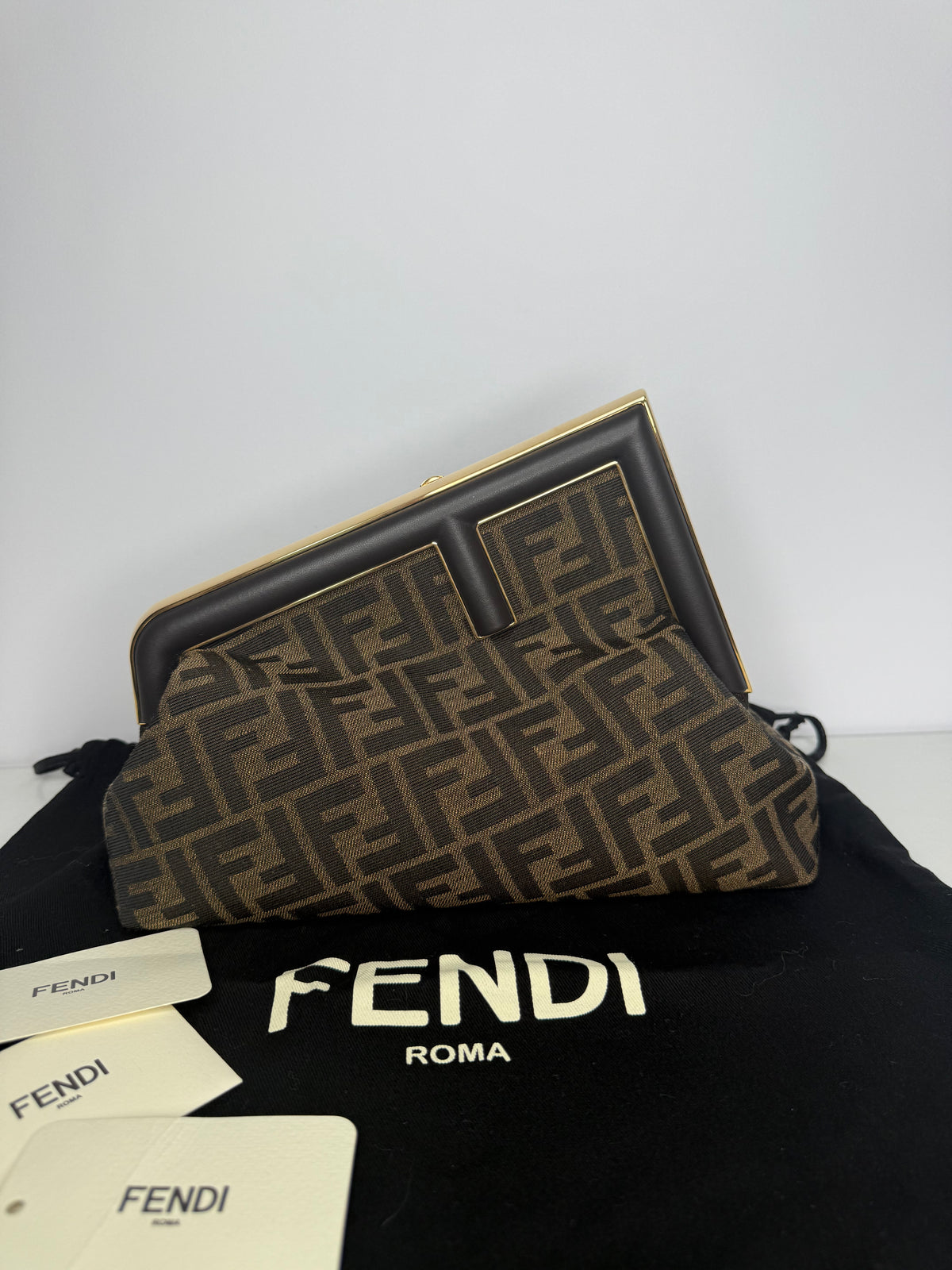 Fendi First Midi Brown FF Jacquard Bag