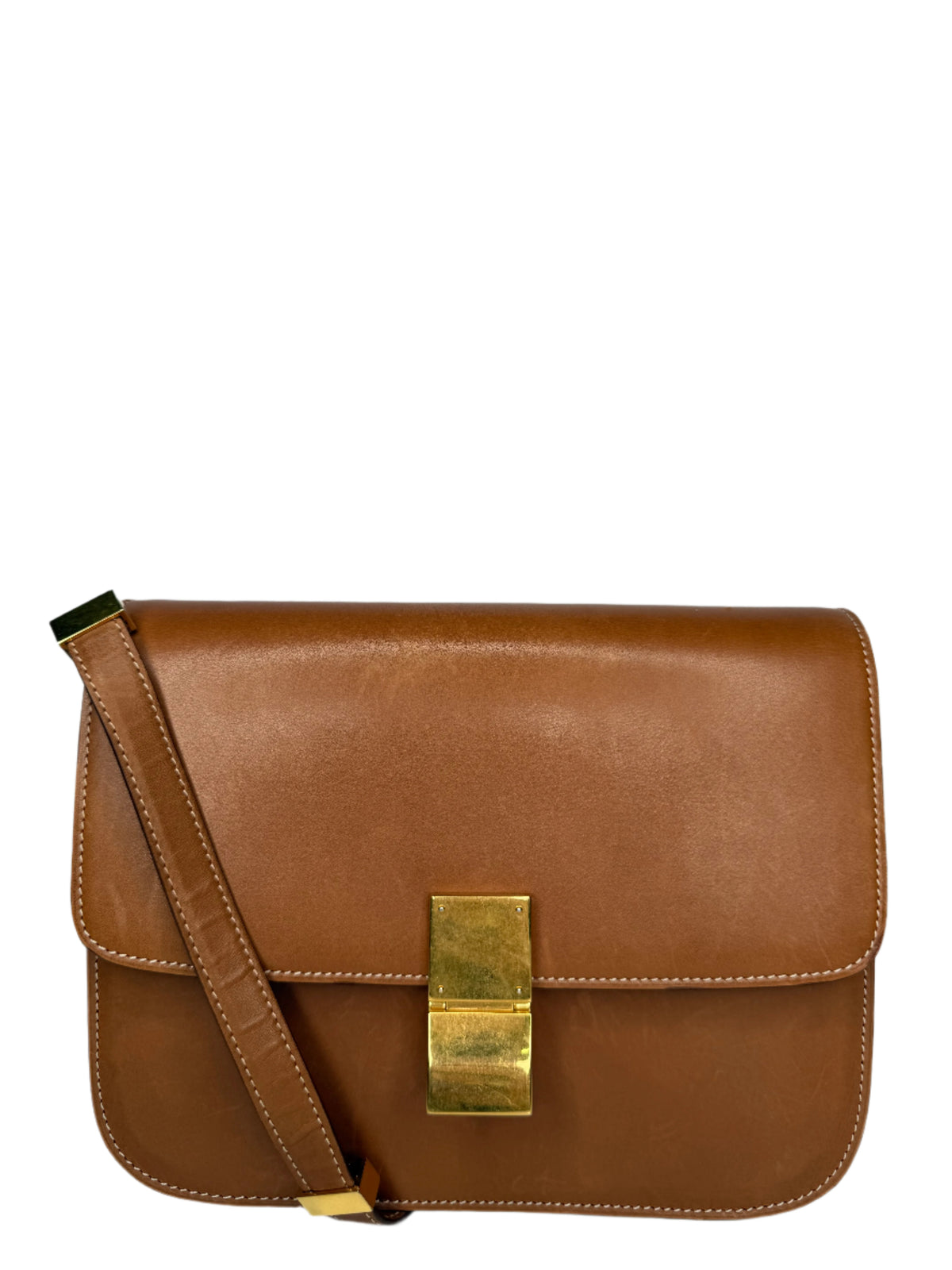 Celine Tan Leather Medium Classic Box Shoulder Bag