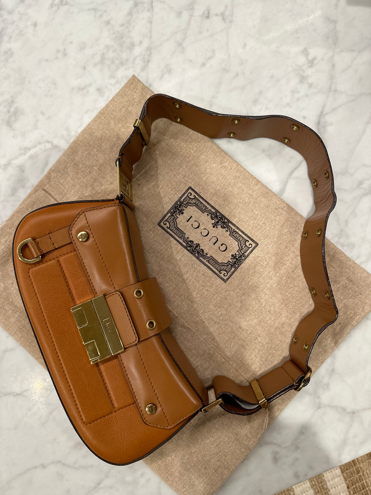 Christian Dior Street Chic Columbus Tan Leather Shoulder Bag
