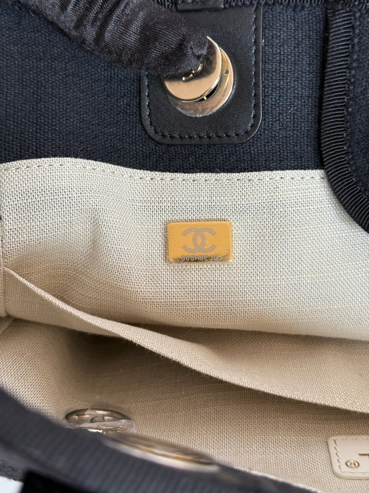 Chanel Deauville Black Canvas Shopping Tote with Pouch
