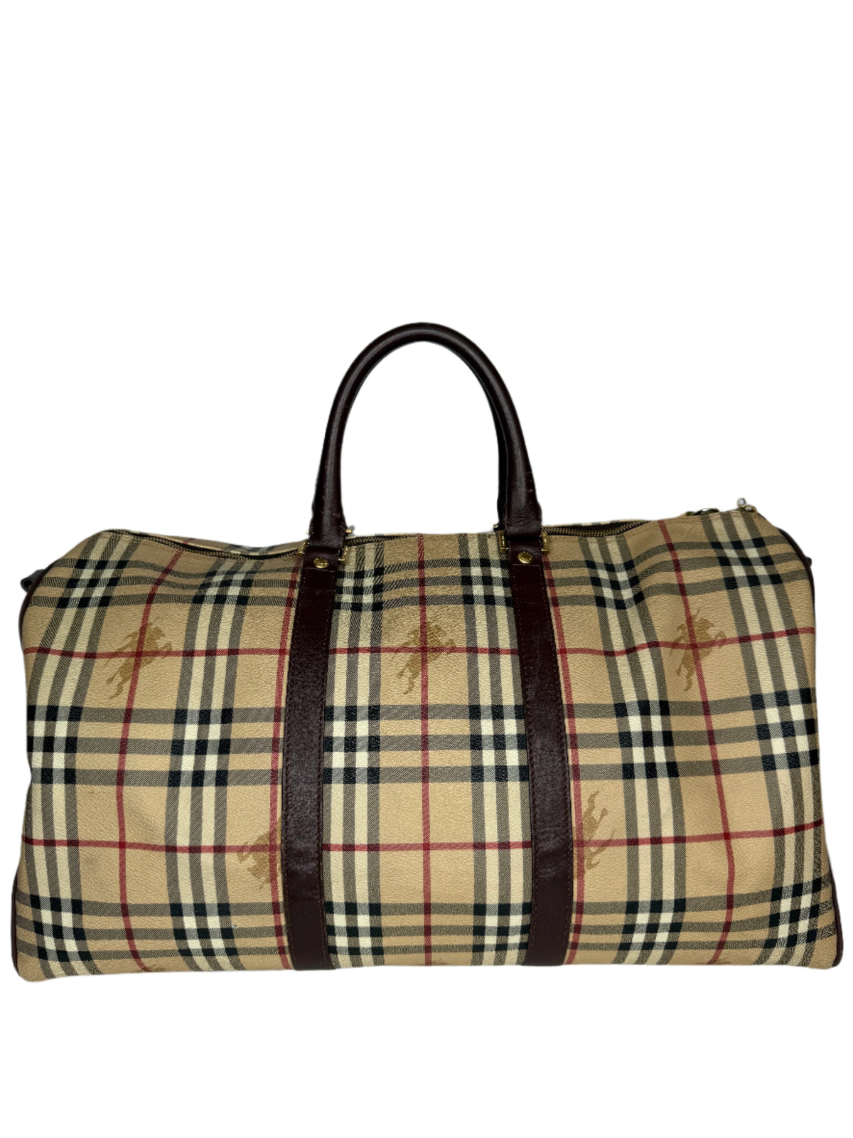 Burberry Haymarket Check Duffle Bag Dark Brown