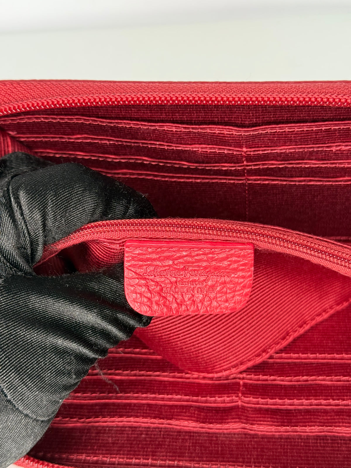 Salvatore Ferragamo Red Leather Zip Around Wallet
