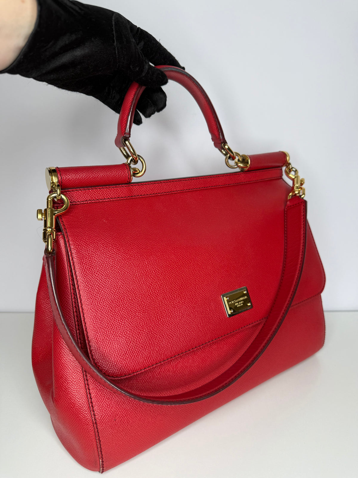 Dolce Gabbana Large Miss Sicily Red Leather Top Handle Bag