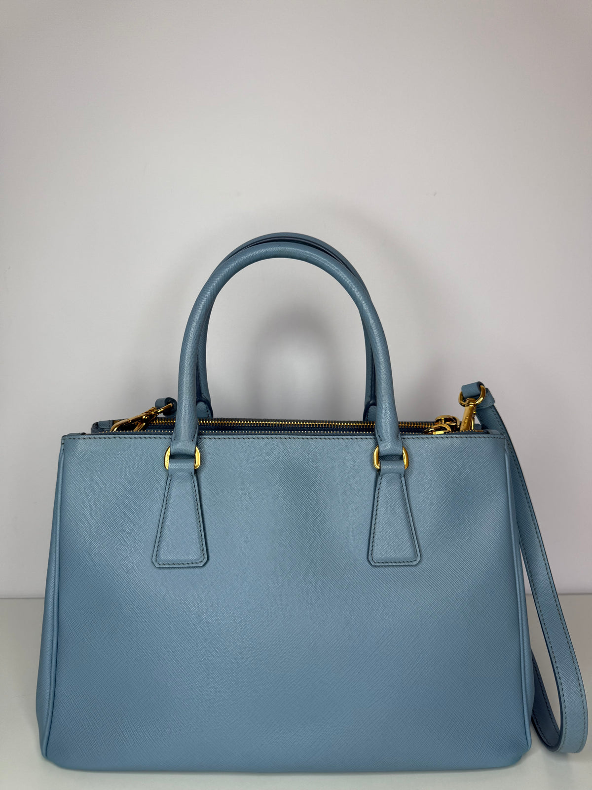 Prada Saffiano Medium Galleria Double Zip Tote Baby Blue