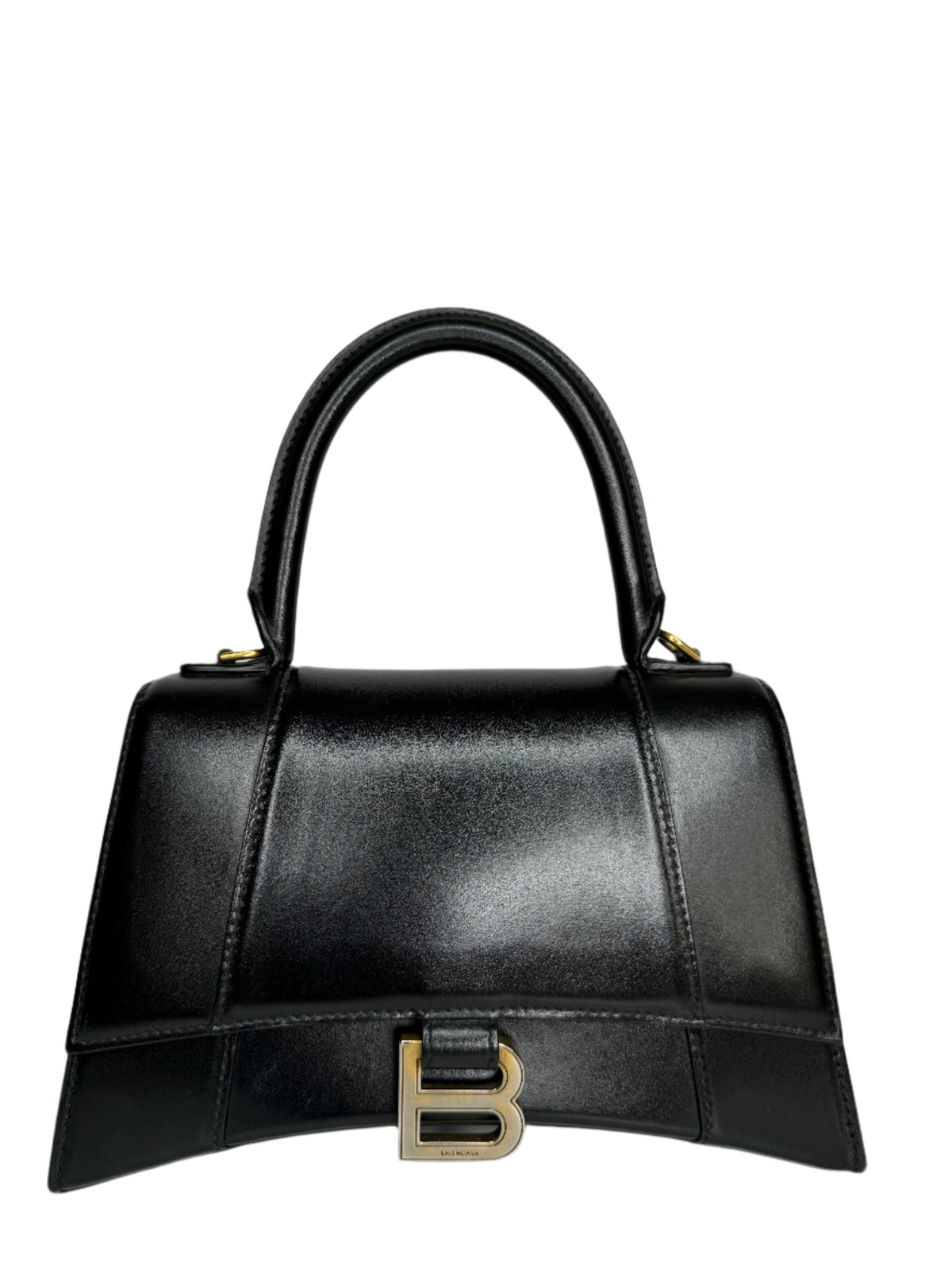Balenciaga Hourglass S In Black Shiny Box Calfskin Handbag