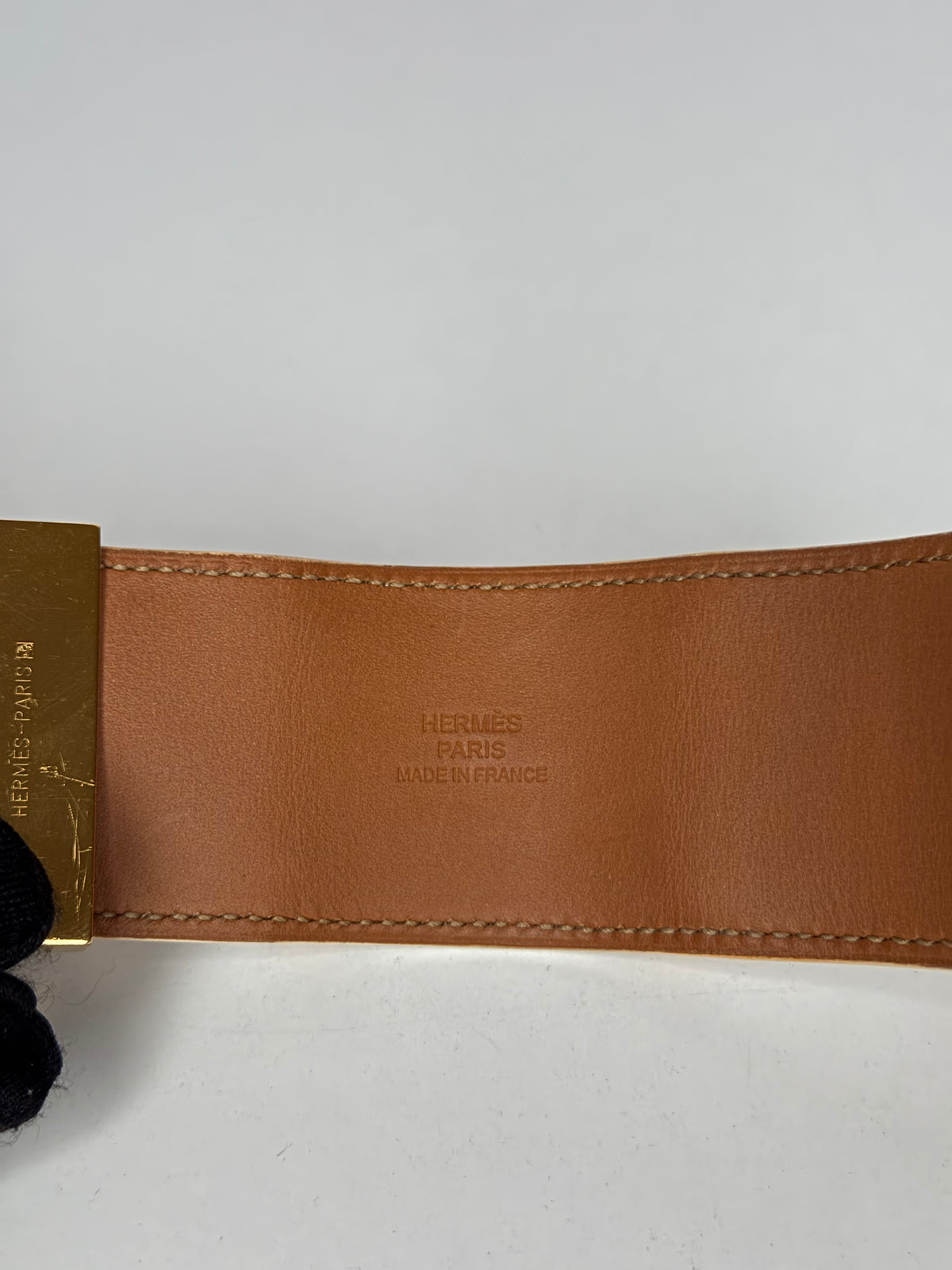 Hermès White Epsom Leather Gold Plated Collier de Chien Bracelet