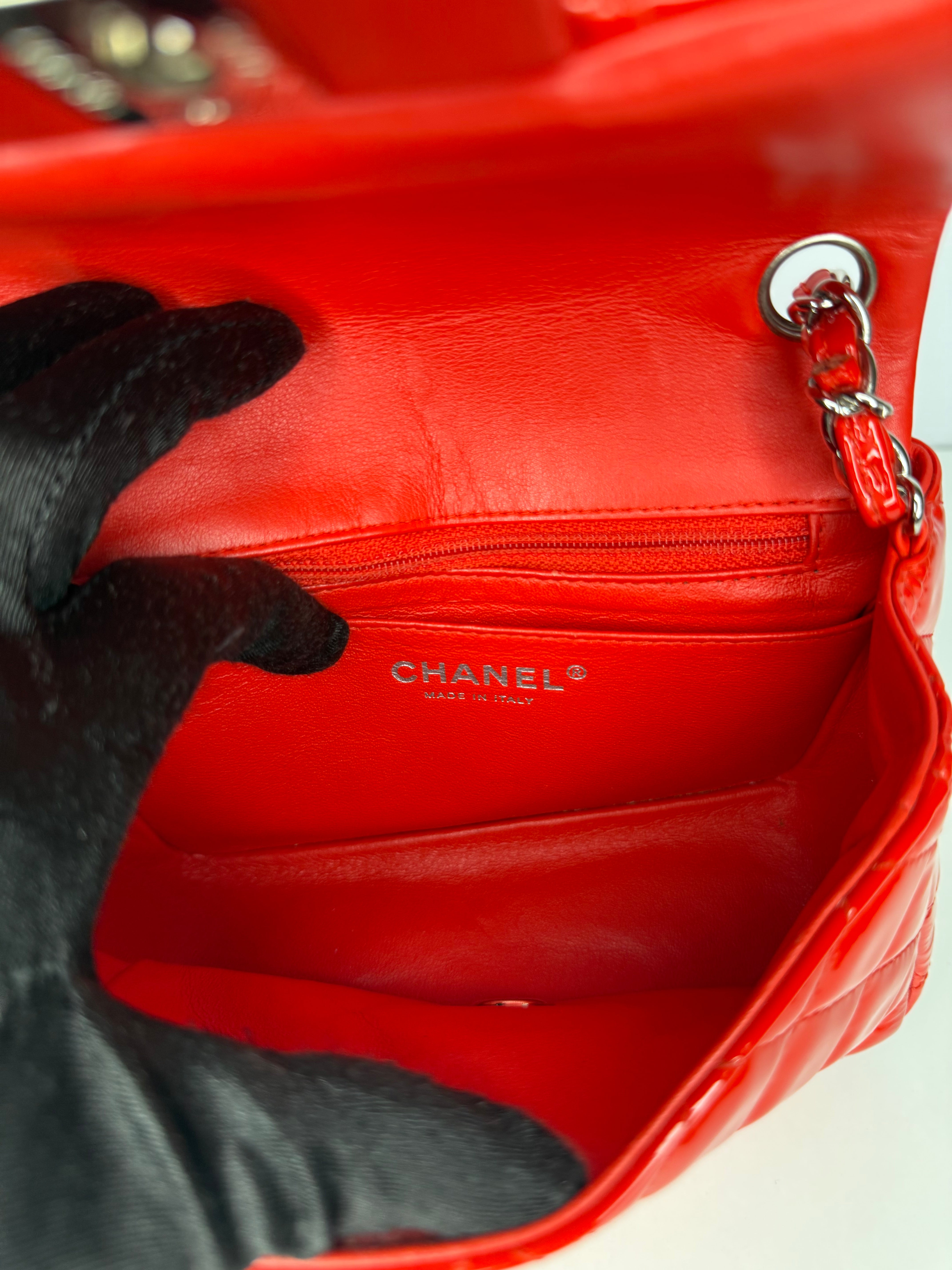 Chanel Classic Mini Flap Red Quilted Patent Leather