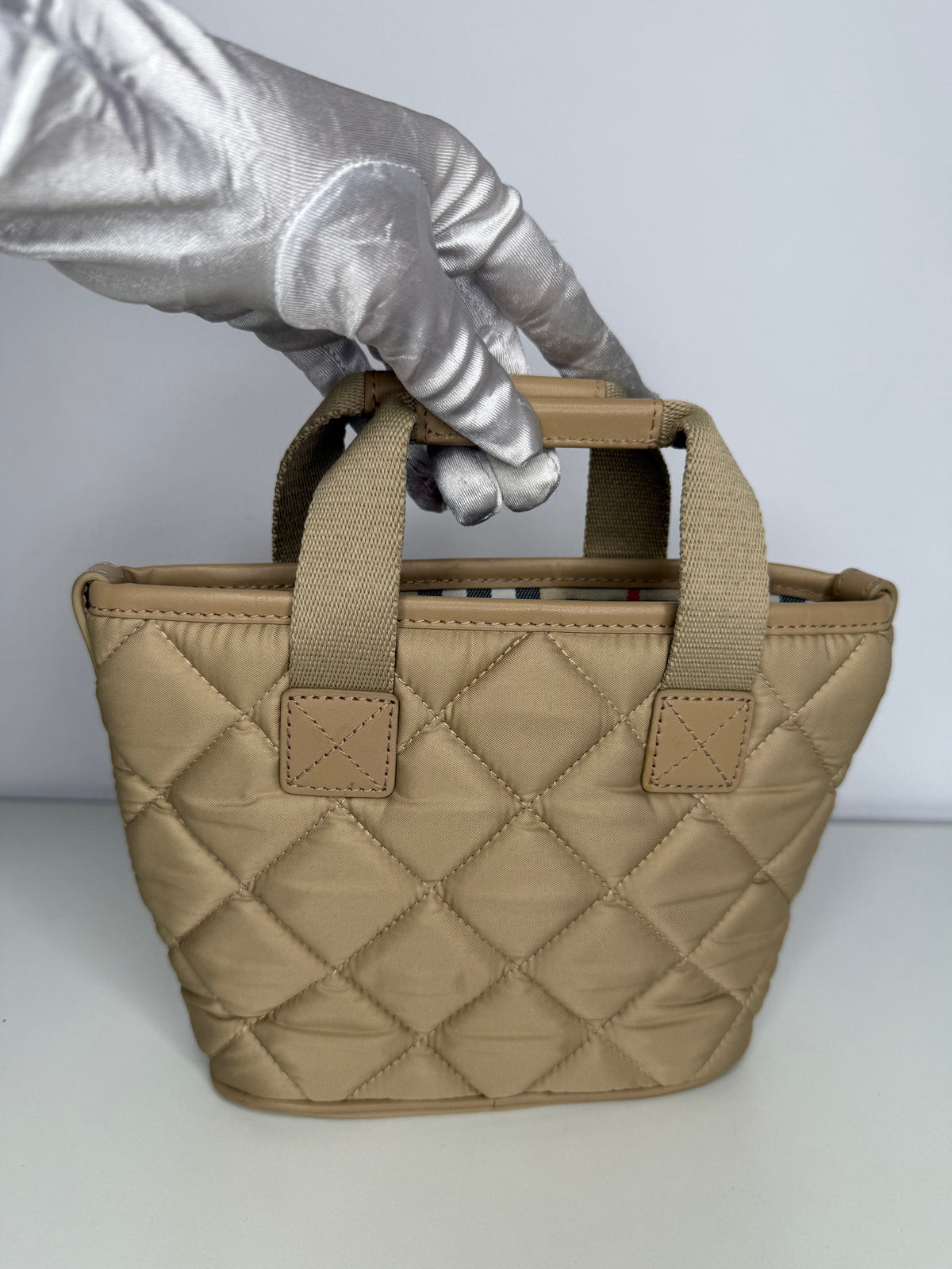 Burberry Mini Cabas Beige Quilted Canvas Tote