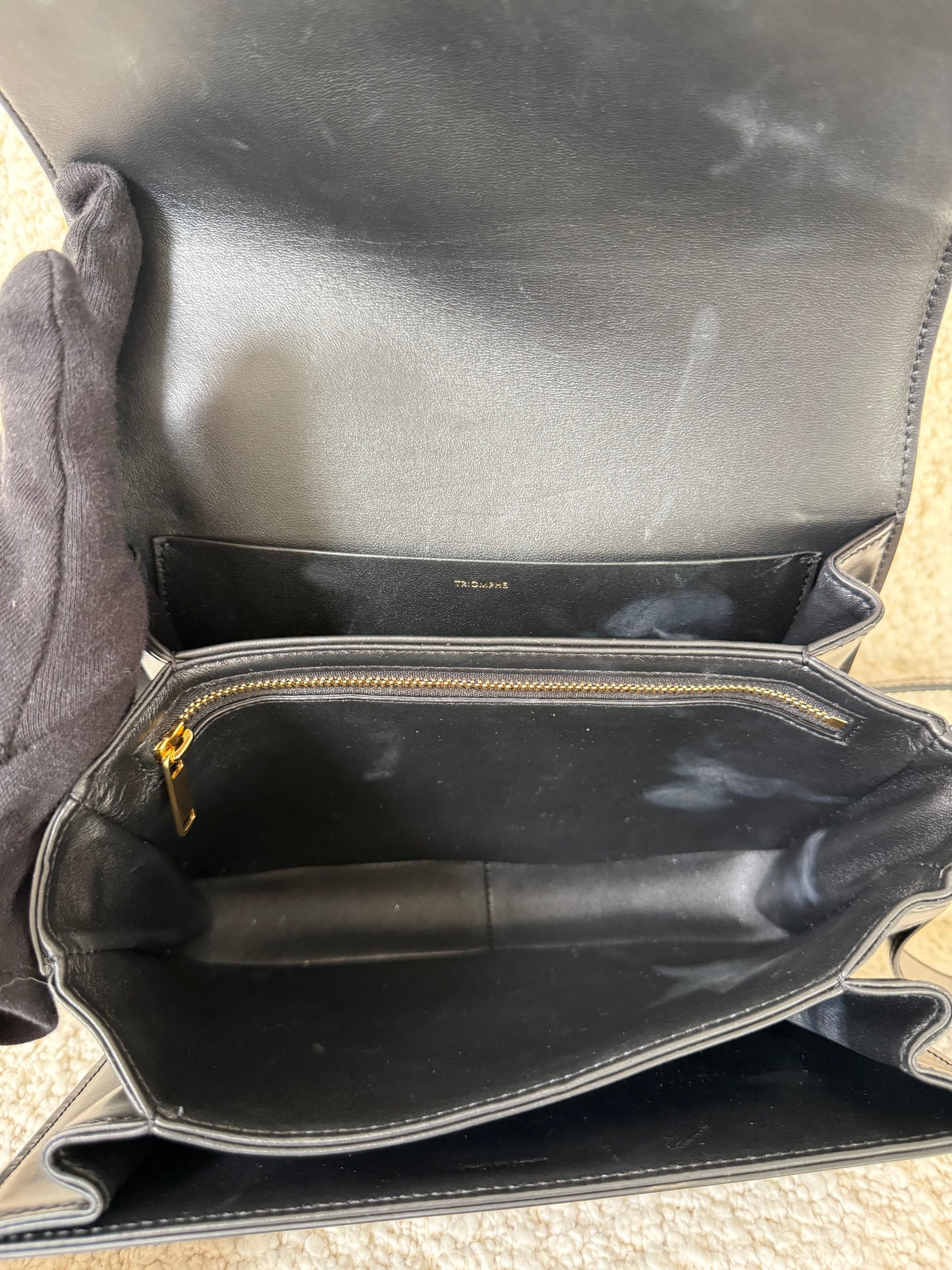 Celine Classique Triomphe Bag in Black Shiny Calfskin