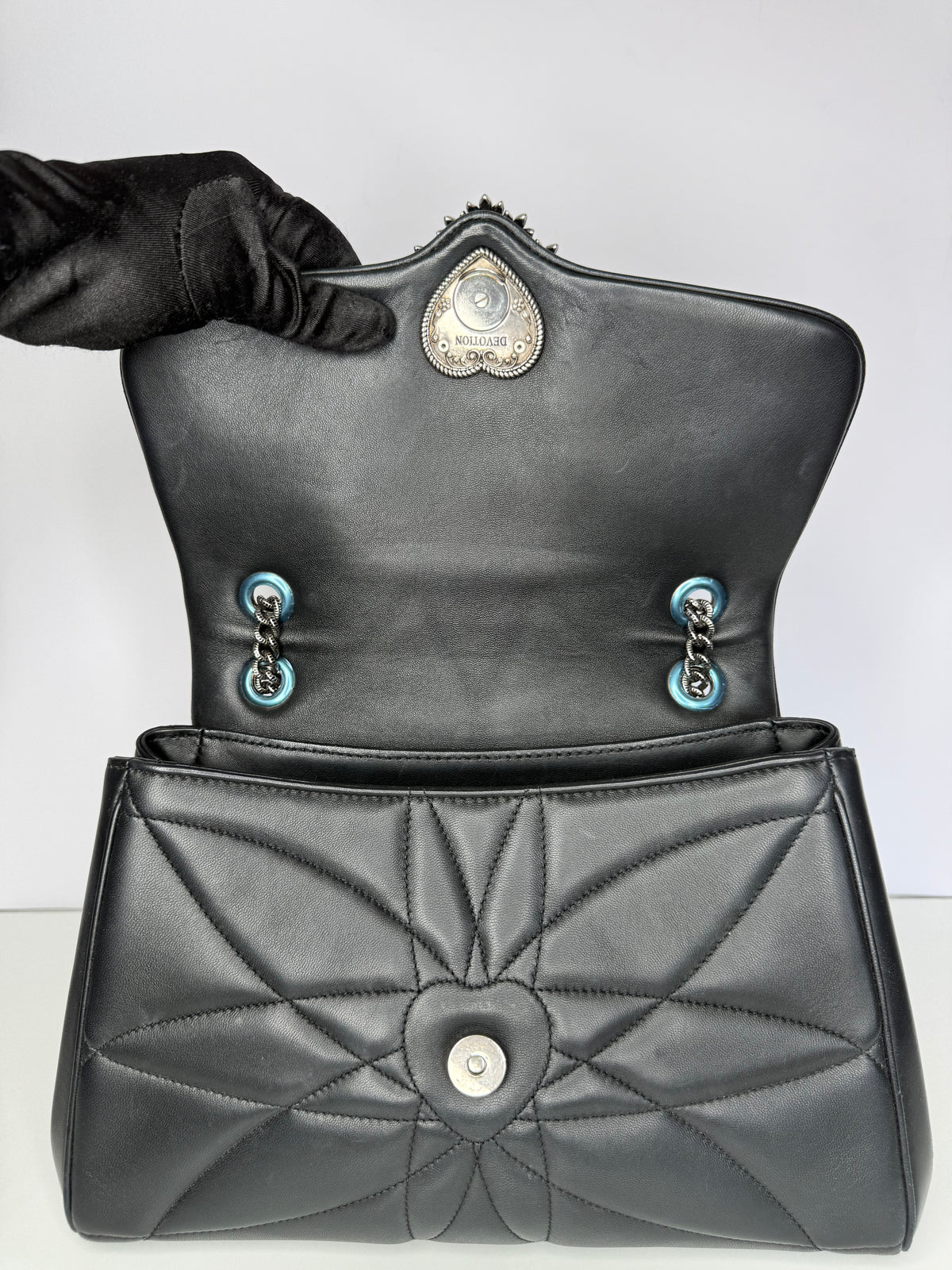 Dolce Gabbana Black Nappa Quilted Devotion Bag