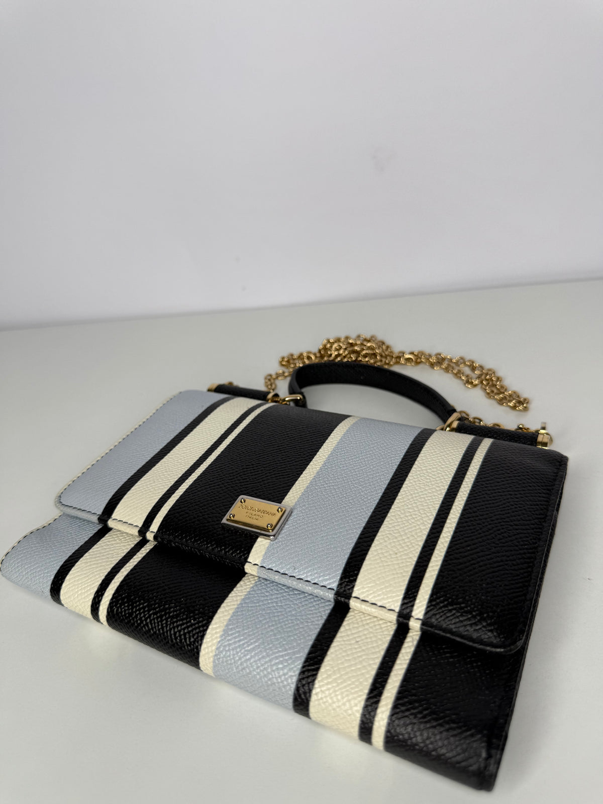 Dolce Gabbana Multicolor Striped Leather Sicily Smart Gloss Wallet on Chain
