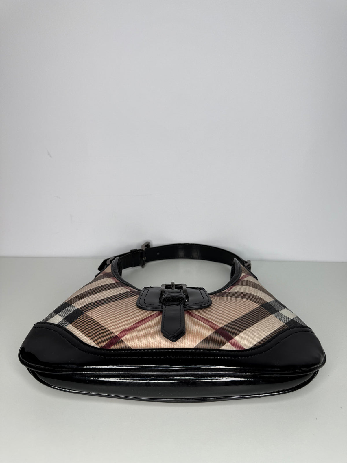Burberry Black/Beige Nova Check PVC and Patent Leather Mini Brooke Hobo