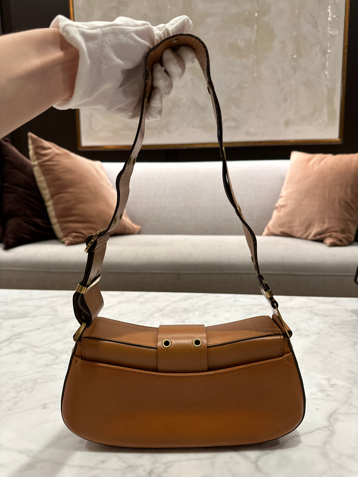Christian Dior Street Chic Columbus Tan Leather Shoulder Bag