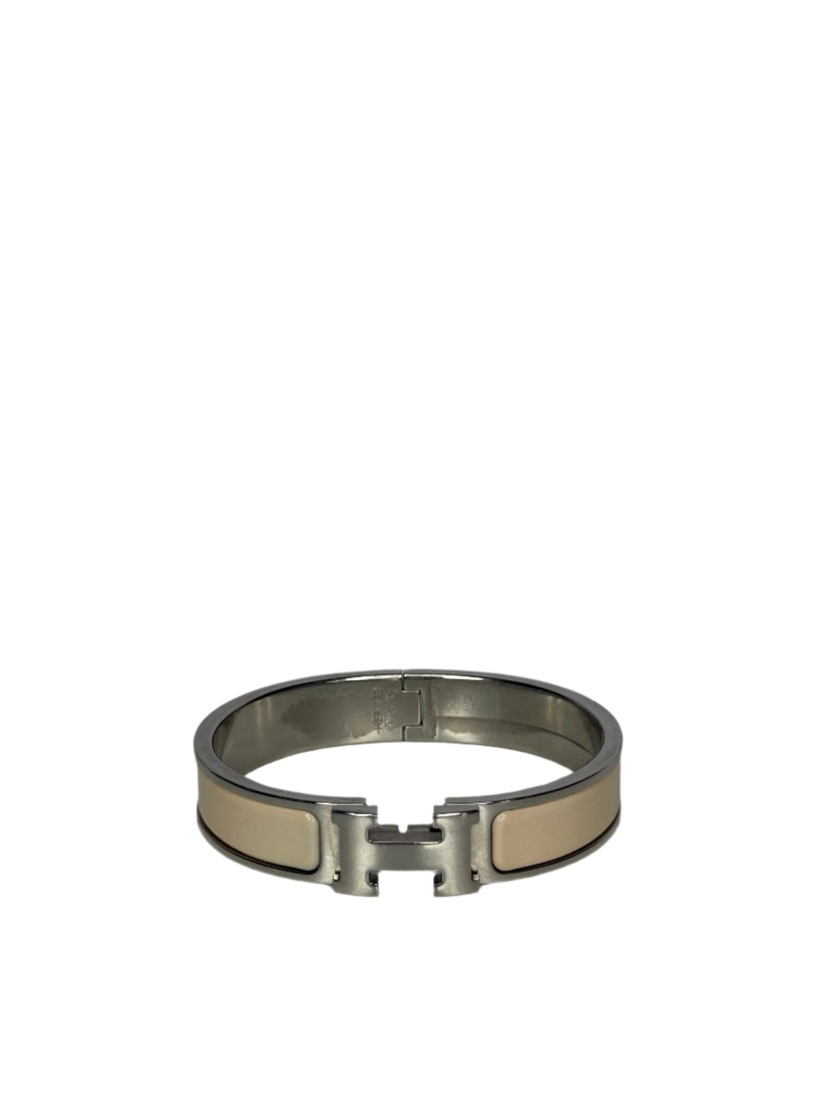 Hermes Beige Nacre Enamel Palladium Plated Clic-Clac H PM Narrow Bracelet