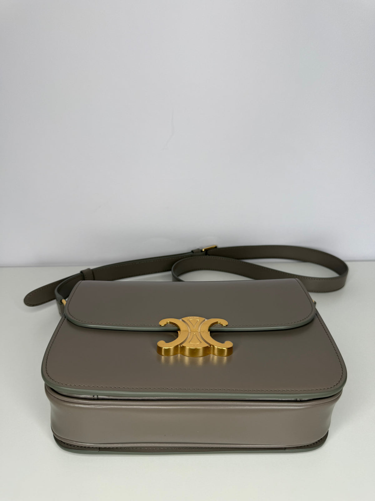 Celine Classique Triomphe Bag Taupe Shiny Calfskin
