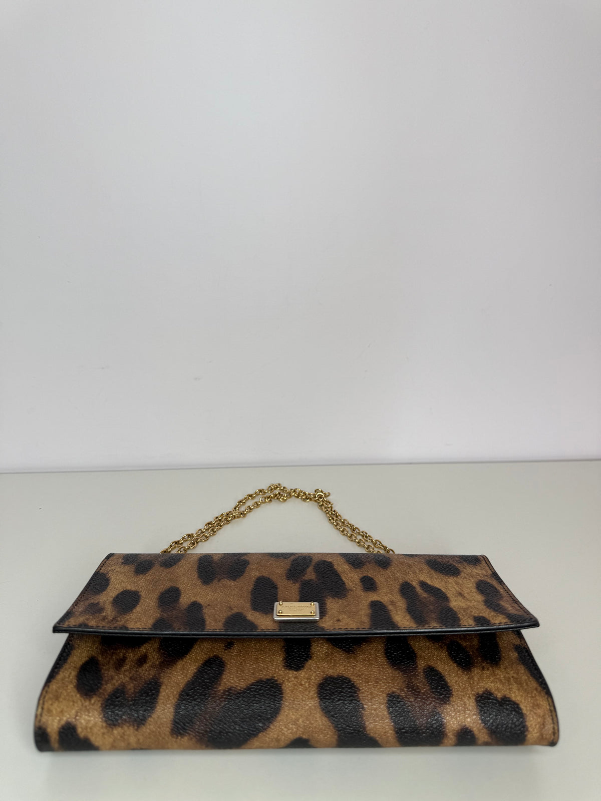 Dolce Gabbana Leopard Print Flap Wallet on Chain