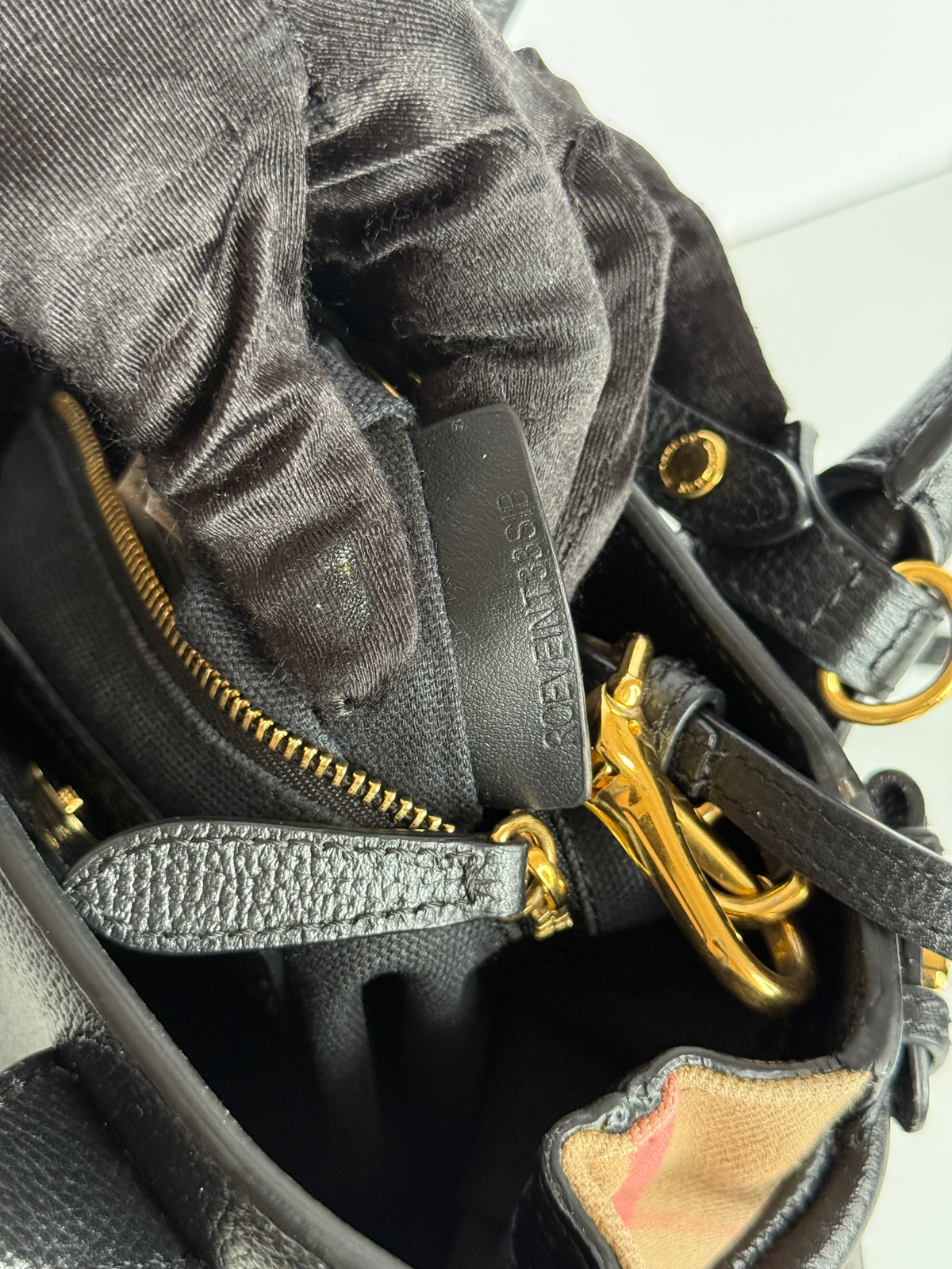 Burberry Baby Banner Black Leather House Check Tote Bag