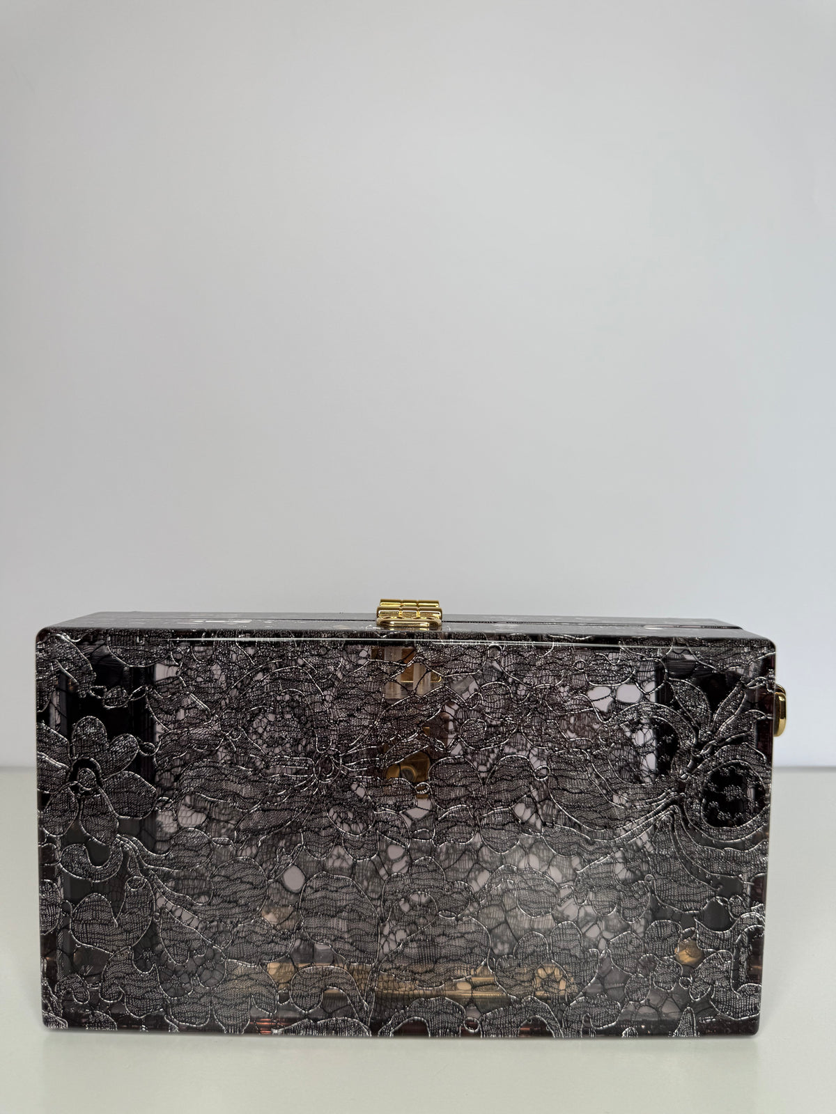 Dolce Gabbana Black Acrylic Lace Box Clutch
