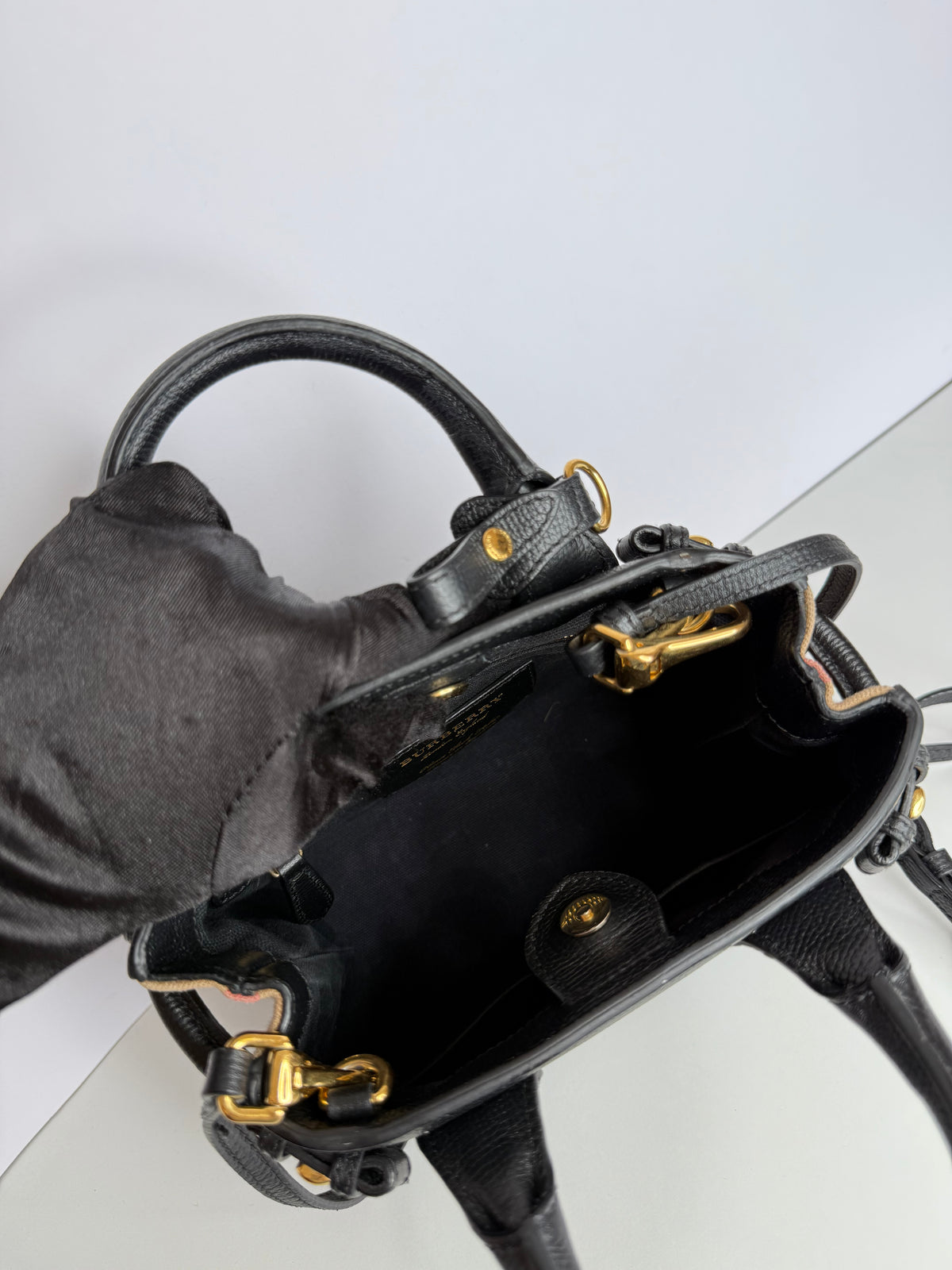 Burberry Baby Banner Black Leather House Check Tote Bag