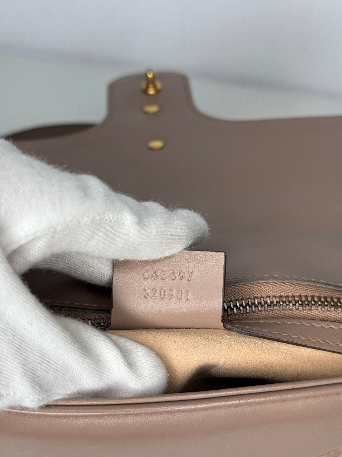 Gucci GG Marmont Small Matelassé Chevron Beige Leather