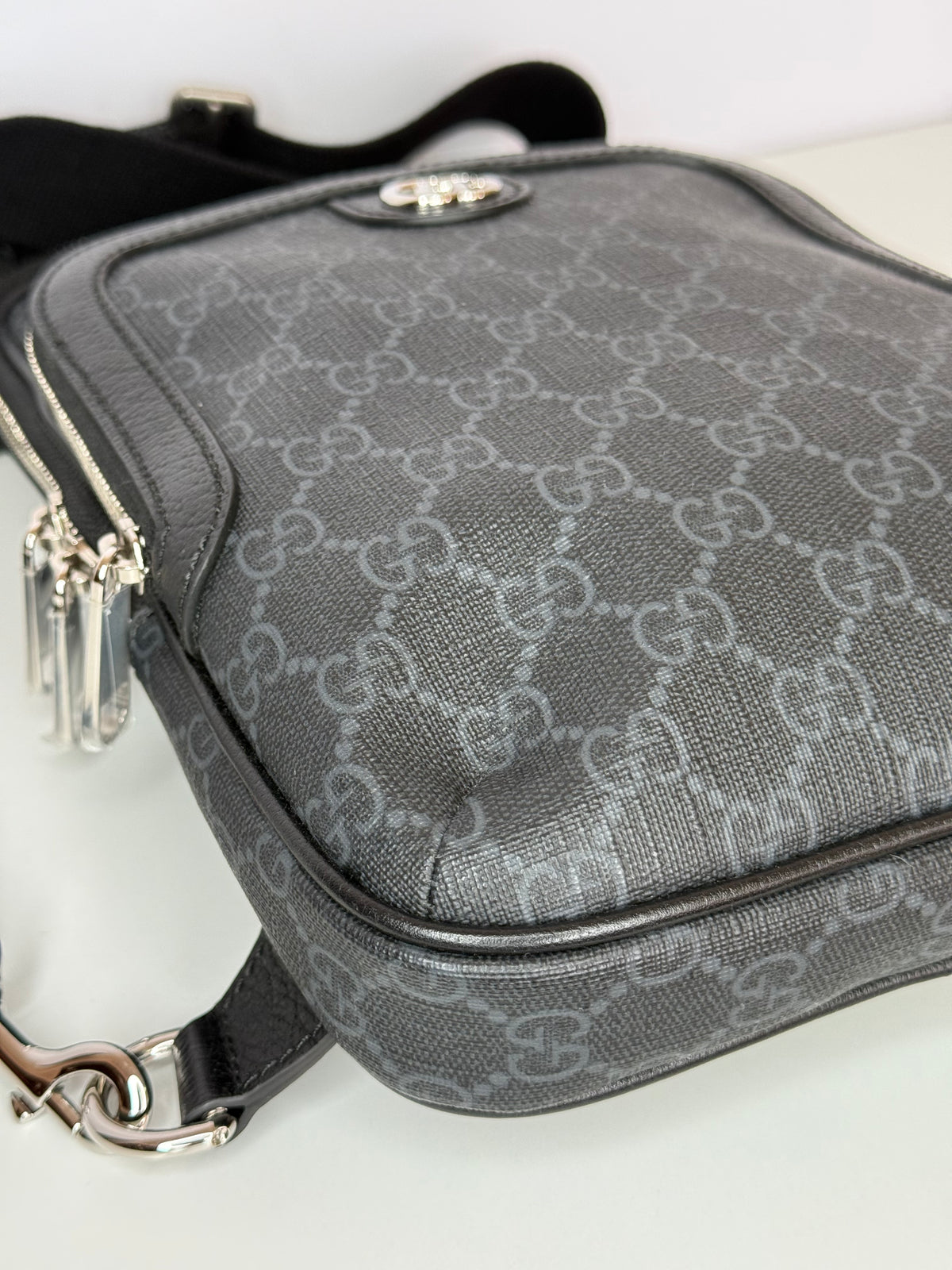 Gucci GG Supreme Canvas and Leather Trim Sling Crossbody Bag