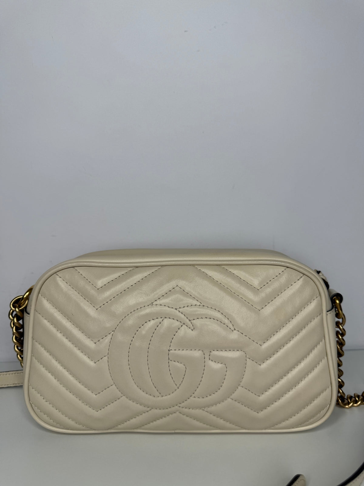 Gucci GG Off Marmont White Leather Small Camera Bag