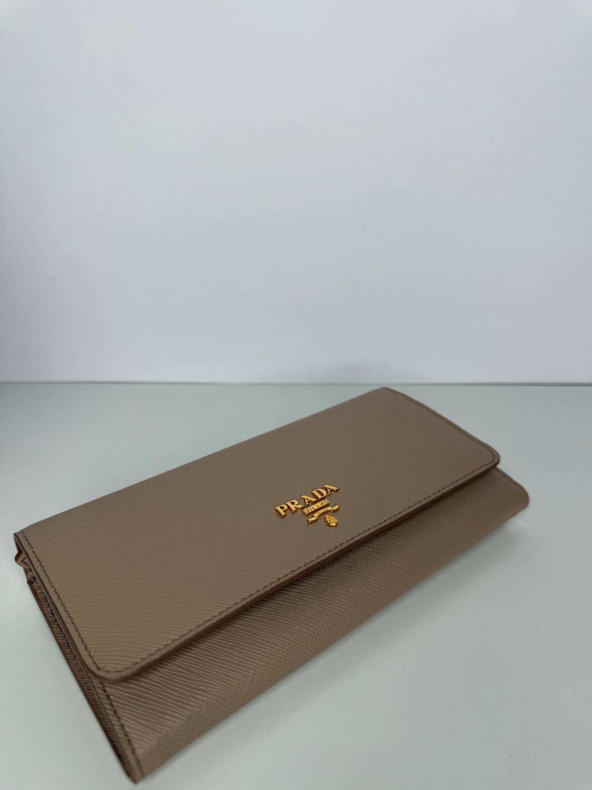 Prada Beige Saffiano Leather Flap Continental Wallet