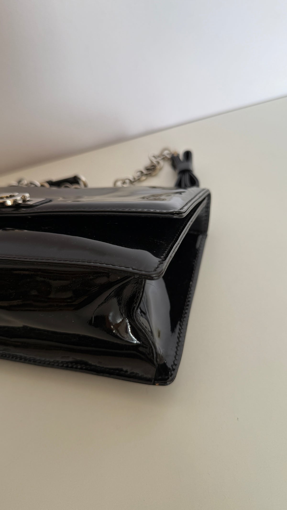 Salvatore Ferragamo Gancini Lock Black Patent Leather
