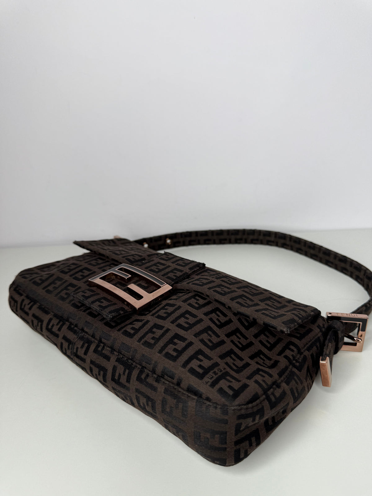 Fendi Zucchino Canvas Baguette Shoulder Bag