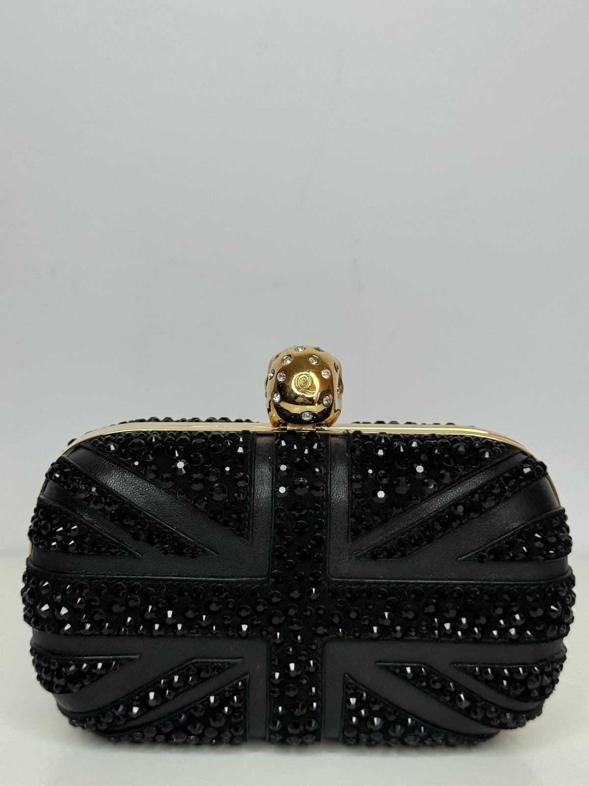 Alexander McQueen Black Nappa Studded Britannia Skull Box Clutch