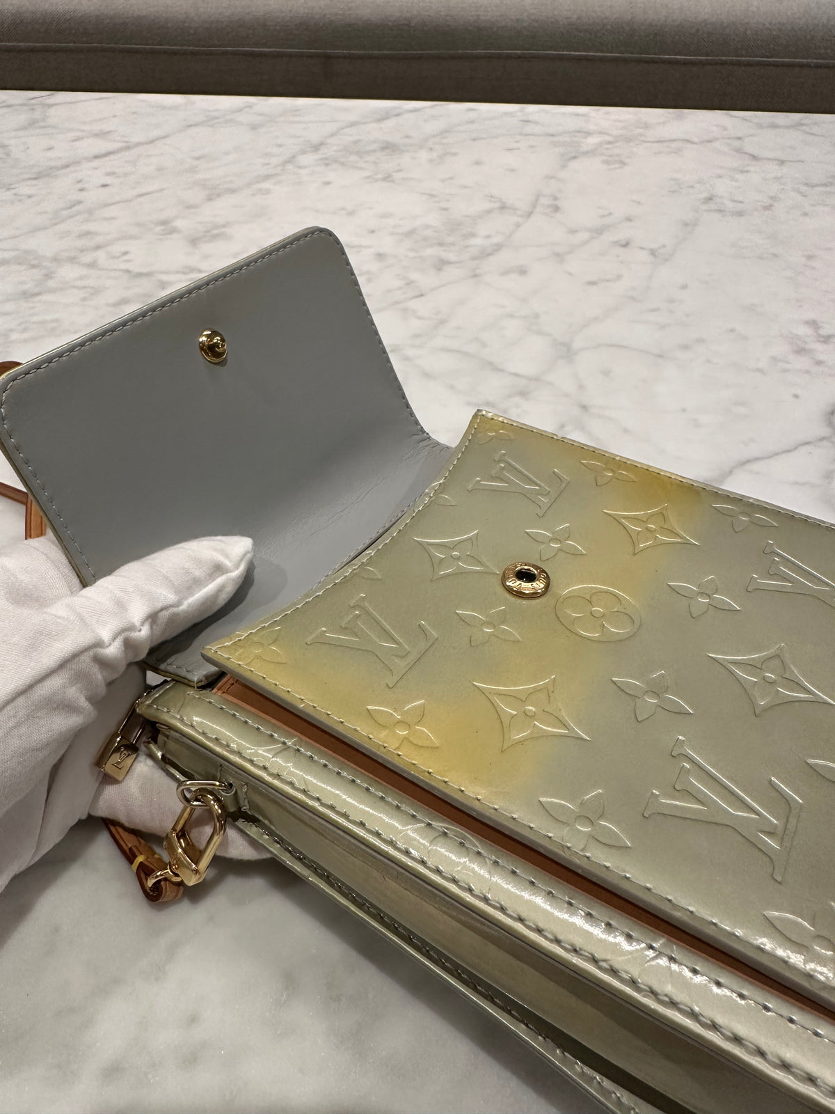 Louis Vuitton Silver Monogram Vernis Mott Bag
