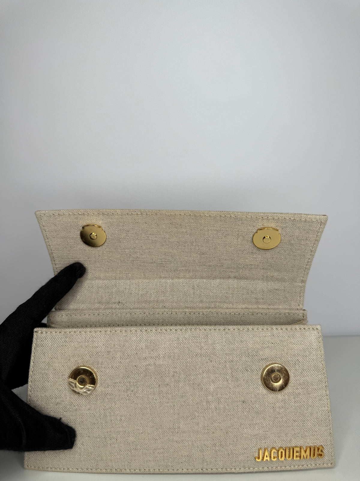 Jacquemus Le Chiquito Long in Beige Canvas Top Handle Bag
