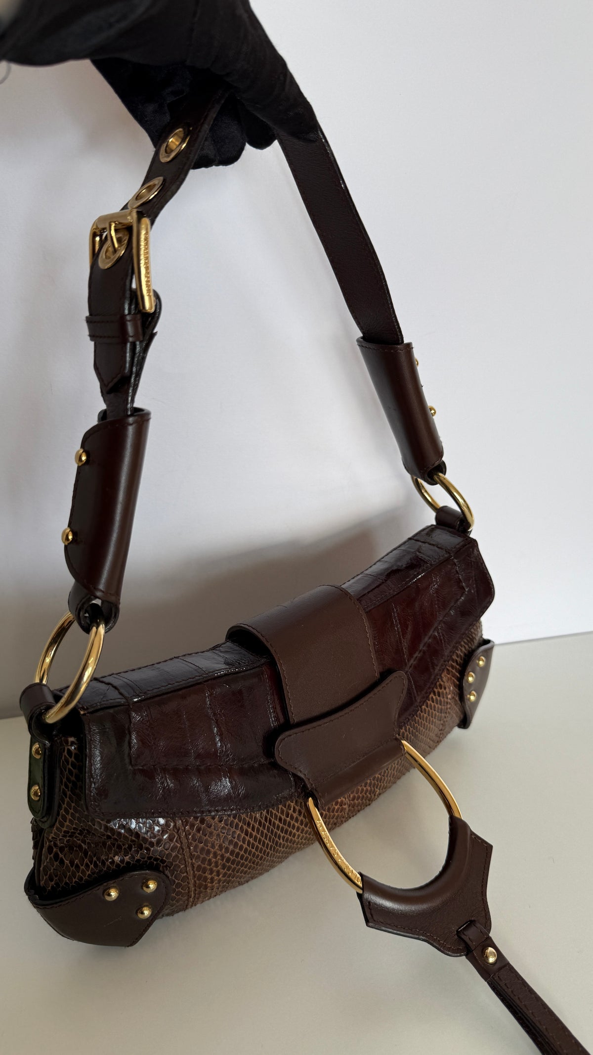 Dolce Gabbana Python & Eel D-Ring Bag Brown Chocolate