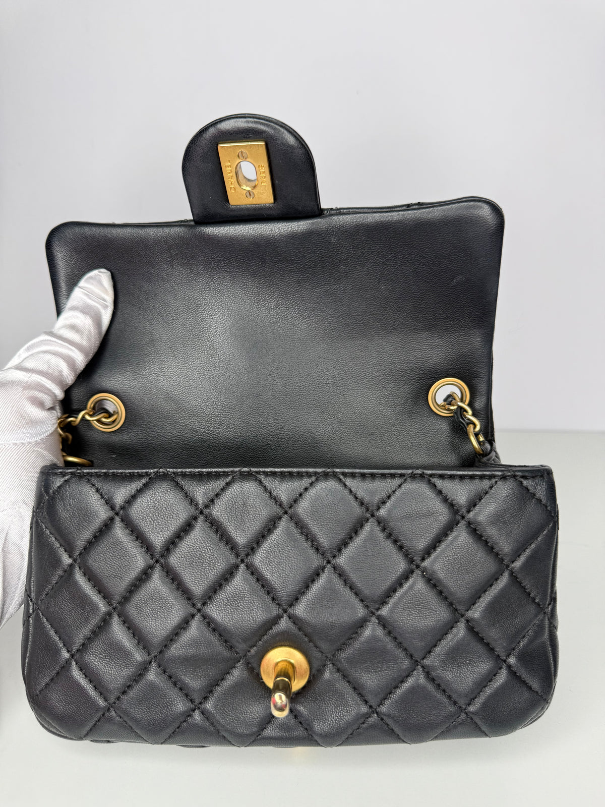 Chanel Mini Pearl Crush Square Flap in Black Quilted Lambskin