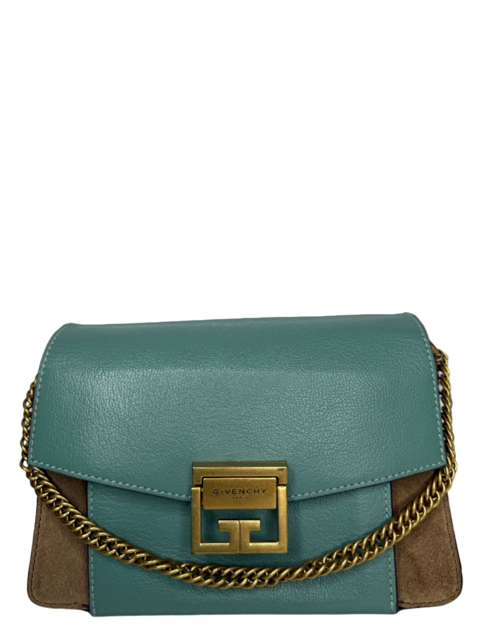 Givenchy GV3 in Light Blue Sugar Goatskin Tan Suede Trim Small Crossbody Bag