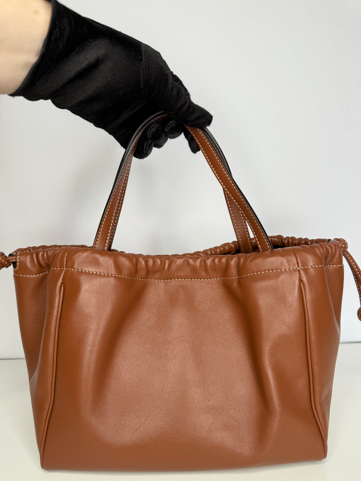 Celine Smooth Calfskin Cuir Small Triomphe Cabas Drawstring Tan