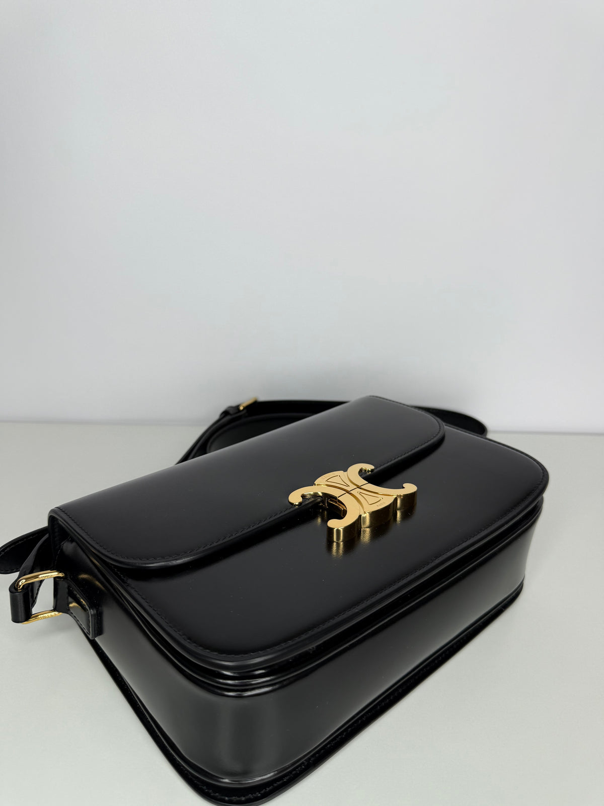 Celine Classique Triomphe Bag in Black Shiny Calfskin