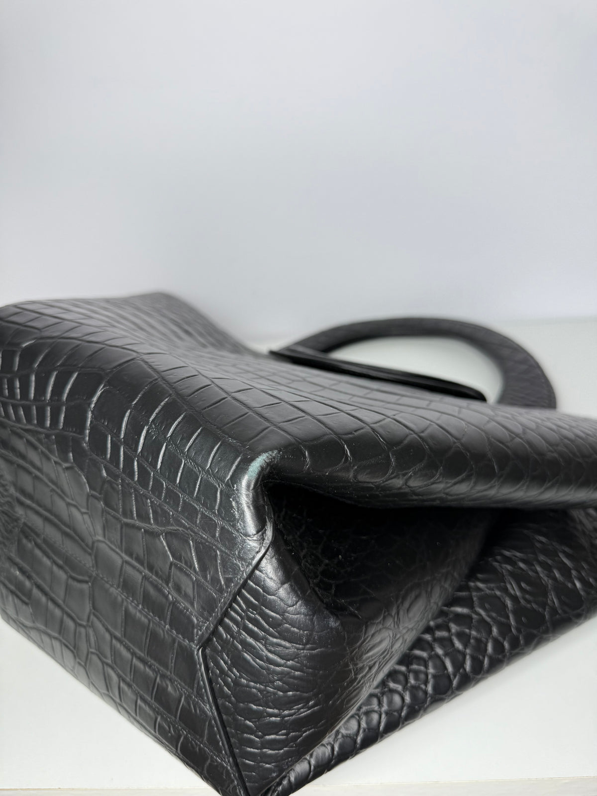 Bottega Veneta Black Crocodile Embossed Leather Doll Tote
